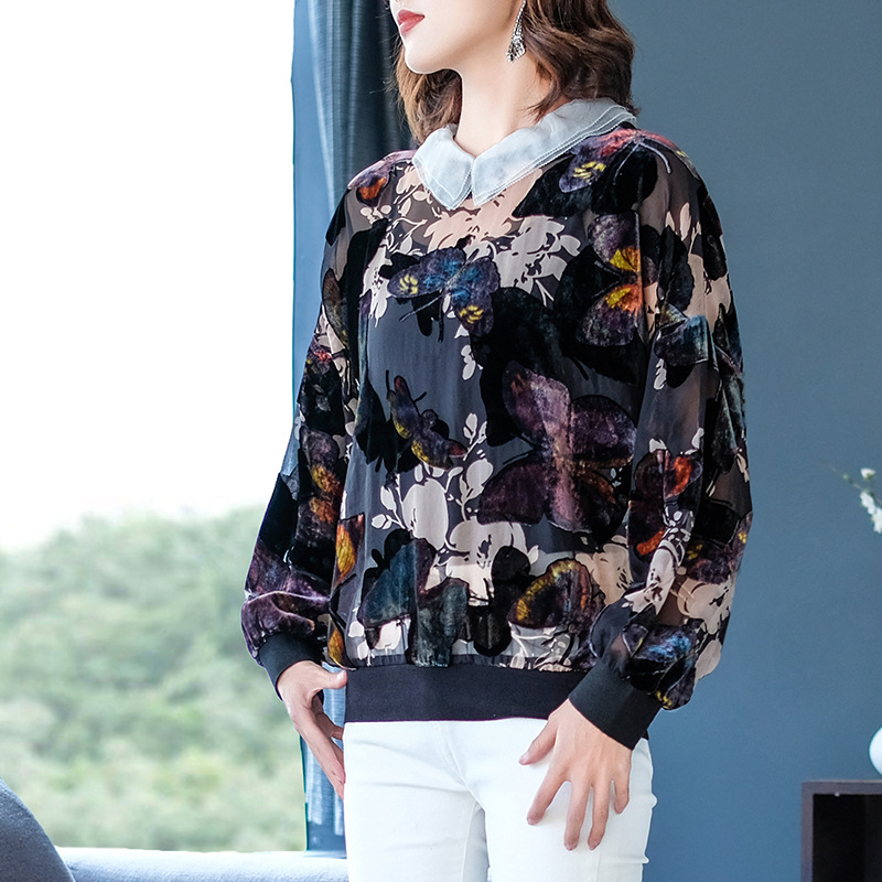 Spring Autumn Women Fashion New Tidal Print Loose Big Size Chiffon Popular Tops Shirts