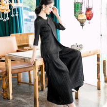 Spring Women Pleated Fashion New Pullover Tops Trousers Two Pieces Clothing Set