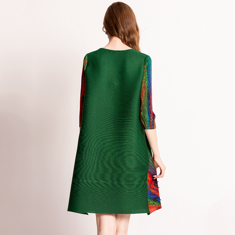 Women Pleated Dress Big Size Loose Popular Summer Fashion Digital Nail Dress