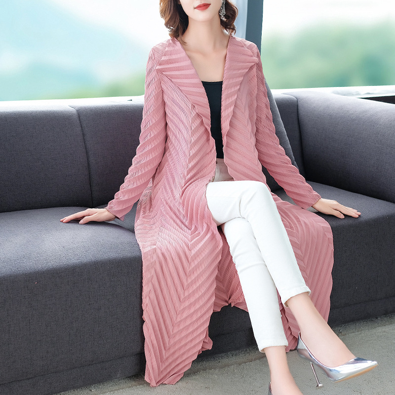 Loose-size Pleated Windbreaker New Women Autumn 2019 Long-sleeved Jacket Pleated Cardigan