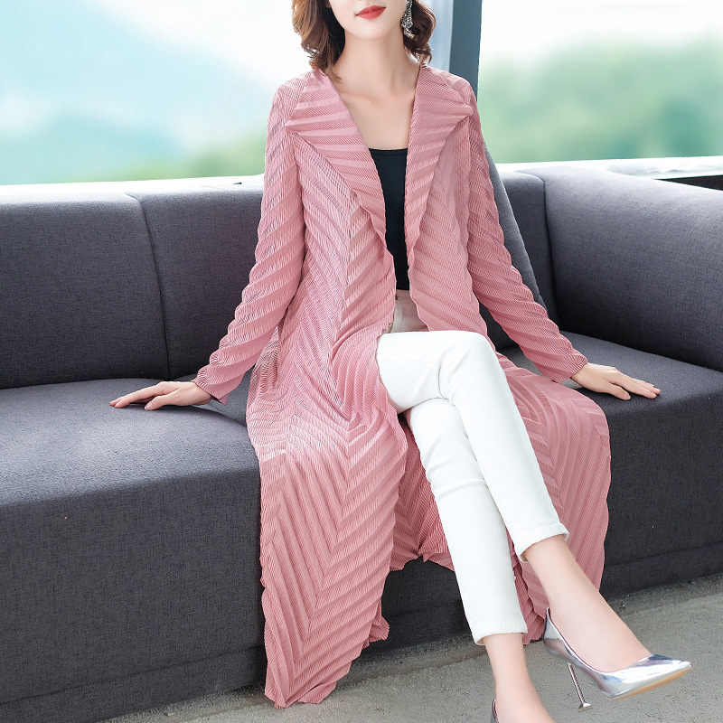 Loose-size Pleated Windbreaker New Women Autumn 2019 Long-sleeved Jacket Pleated Cardigan