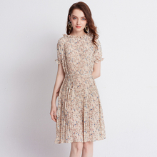 Chiffon Spring Summer Women Pleated Fashion New Tidal Print Dresses