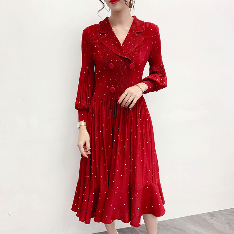 Pleated Polka Dot Dress 2020 Spring New Loose Large Pleated Dress