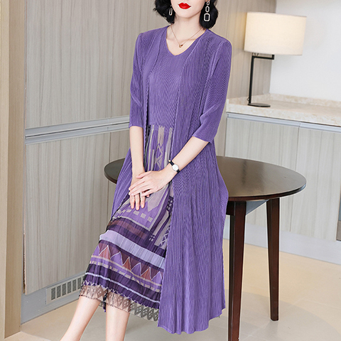 Long Print Spring Dress 2021 New Women's Large Loose And Fake Two Piece Mother's Slim Dress