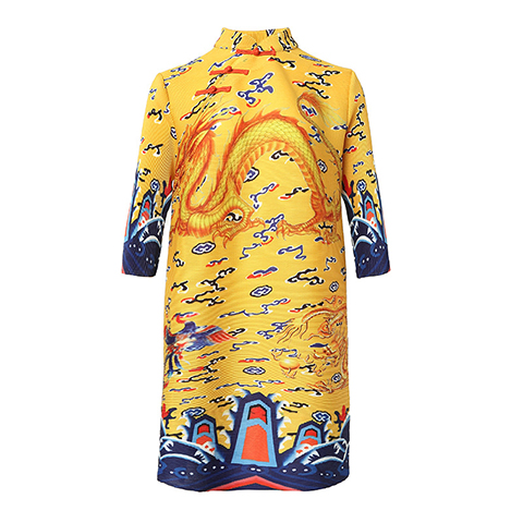 French Retro Chinese Style Print Dress Spring 2021 New Women's Loose Plus Size Pleated Dress