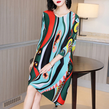 Mother's Age Reduction Print Dress Spring 2021 New Women's Loose Plus Size Pleated Dress