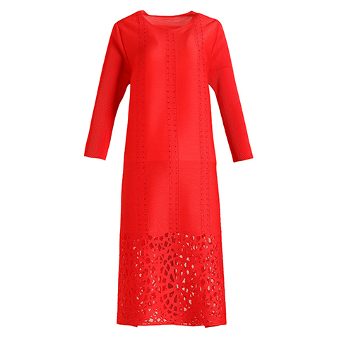 High End Plus Size Red Pleated Dress Spring 2021 New Women's Loose A-line Pleated Dress