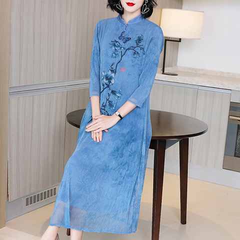 Chinese Style Retro Modified Cheongsam Dress Mother's Spring Dress New Women's Middle Length Slim Temperament Dress