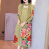 High End Foreign Style Pleated Mother's Dress Spring New Loose Print Age Reduced Midi Pleated Dress