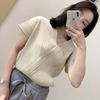 Women Pleated Fashion New Short Sleeved V-neck Loose Big Size Tops Shirts