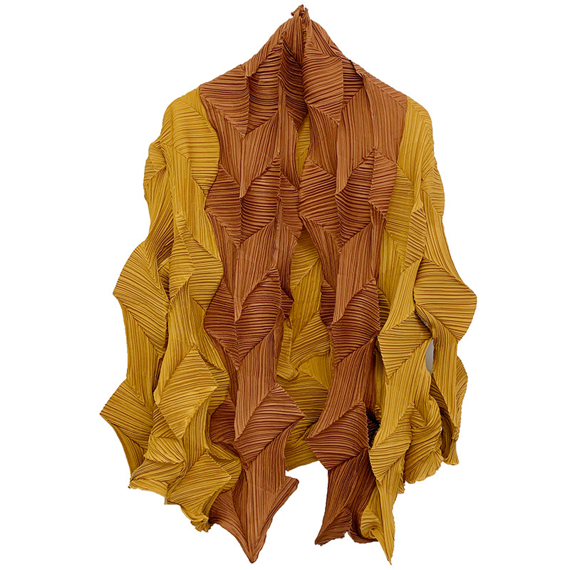 Women Coat AW New Color Matching Diamond Pleated Windbreaker Loose Large Size Pleated Jacket