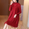 Autumn And Winter Red French Embroidered Dress For Women's High End Plus Size A-line Long Sleeve Pleated Dress