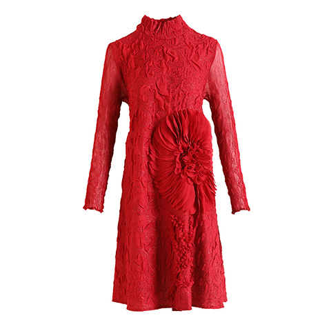 High End Embroidered Red Long Sleeve Dress For Women's Autumn And Winter New Design With A-line Dress