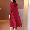 Autumn And Winter Red Long Sleeve Fashion Style Mother Reduced Age Long Pleated Dress