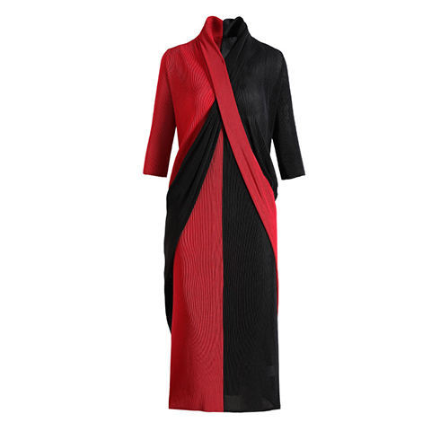 French Style Lady Dress Spring Dress 2021 New Women's Contrast Color Black And Red Patchwork Dress