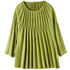 Women Tops O-neck One Button Casual Thin Pleated T-shirt