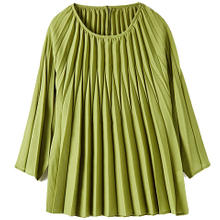 Women Tops O-neck One Button Casual Thin Pleated T-shirt