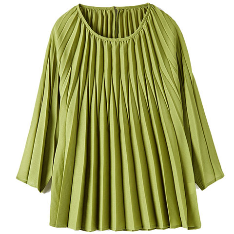 Women Tops O-neck One Button Casual Thin Pleated T-shirt