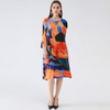 Spring 2021 New Handmade Pleated Print Skirt Loose Light Show Thin Celebrity Temperament Pleated Dress