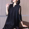 Pleated Spring Clothing 2021 New Women's Fashion Temperament Versatile Stripe Large Fat Mm Loose Top T-shir