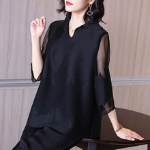 Pleated Spring Clothing 2021 New Women's Fashion Temperament Versatile Stripe Large Fat Mm Loose Top T-shir