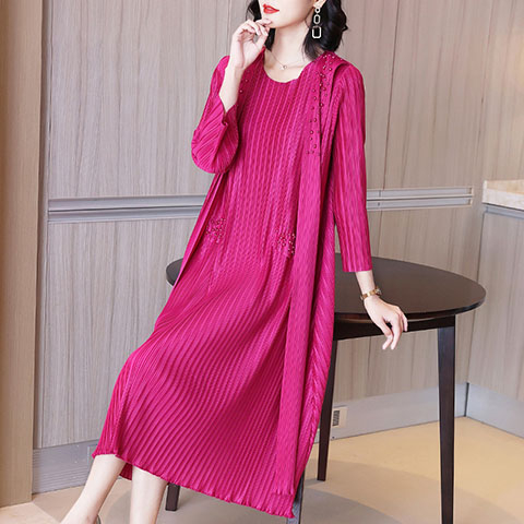 Lady Large Red Pleated Dress Spring 2021 New Women's Loose Dress