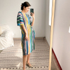 Women's Dress With Belt Printing And Women's Waist Closed Pleated Dress