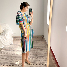 Women's Dress With Belt Printing And Women's Waist Closed Pleated Dress