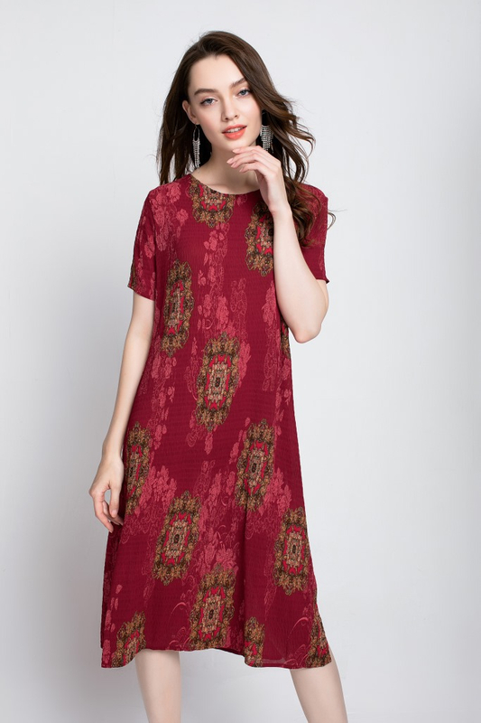 Autumn Women Pleated Fashion New Tidal Dress Loose Print Dress