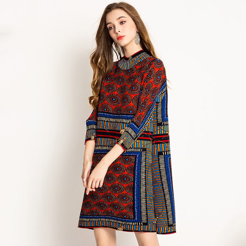 Women Pleated Fashion New Loose Tidal Print High End Lady Big Size Dress