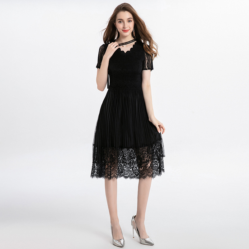 Women Dress Fine Summer Elegant Pleated Fashion New Popular Lace Dress