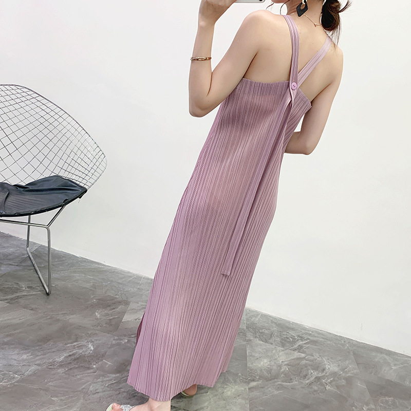 Pleated Suspender Dress 2020 Summer New Japanese Basic Off Shoulder Dress