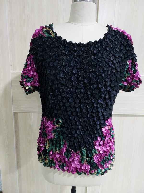 New Women Elastic Popcorn Tops short Sleeve Shirt Coin Plus S shirts