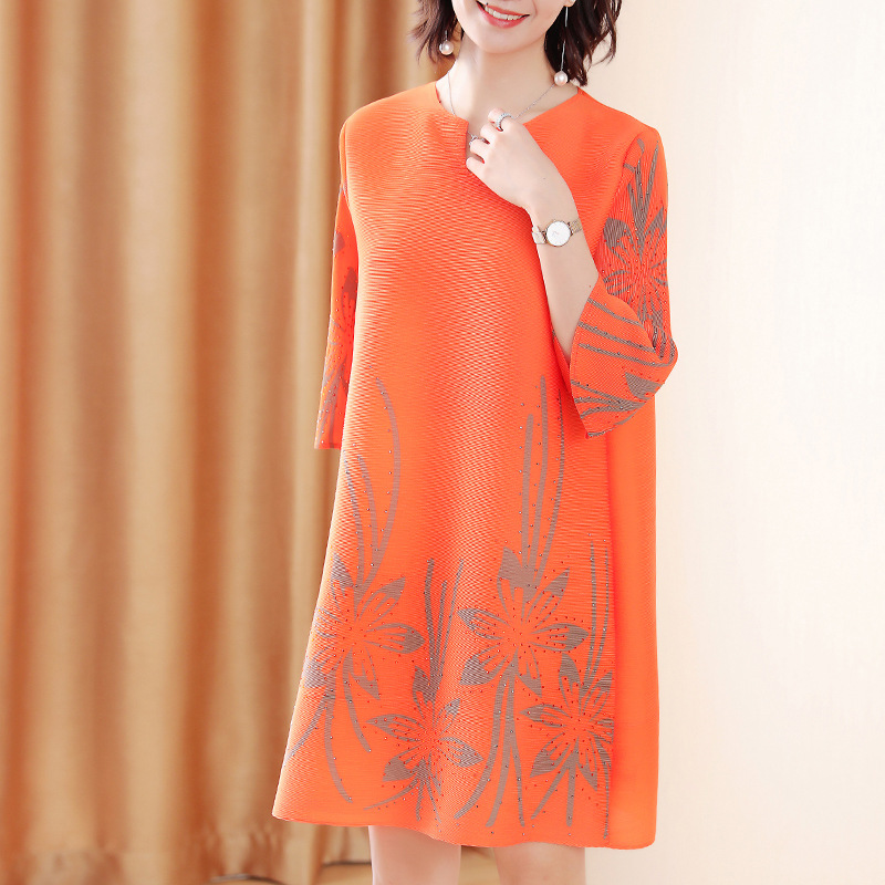 Summer 2020 Trend Women Printed Beaded Dress New Loose Pleated Dress