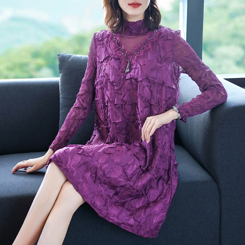 Heavy Duty Embroidery Large Dress Spring Petal Sleeve Pleated A-line Dress