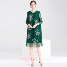 Women Pleated Fashion New Embroidery Loose Lady High End One Piece Dress