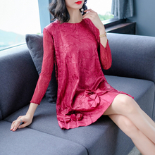 New Women's Loose Size Pure Colour Pleated A-shaped Dress