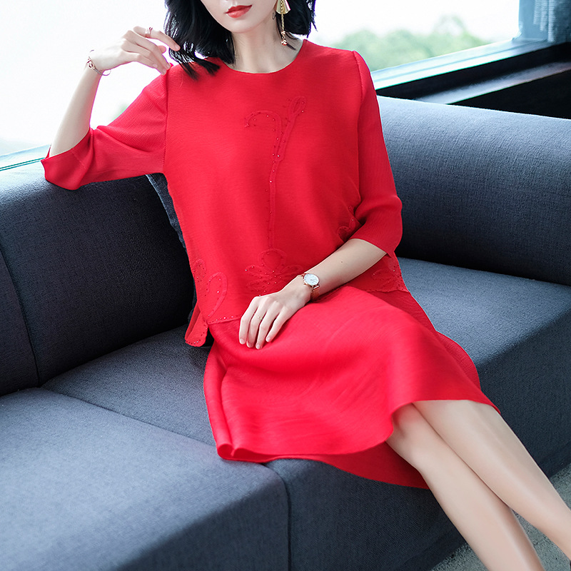 Spring Autumn Women Pleated Fashion New Solid Color Loose One Piece Dress