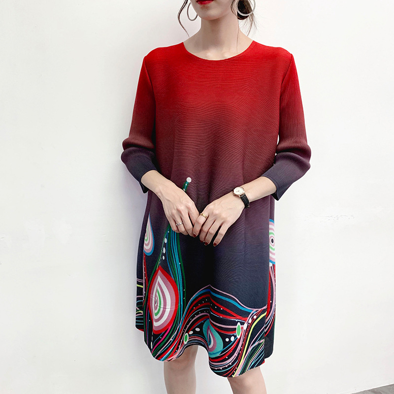Pleated Early Spring 2020 New Style Large Print Pleated A-line Dress