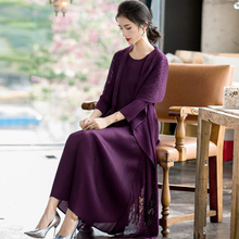 2020 New Women's Loose Pleated Dress Fake Two Pieces Embroidery Large Pleated Dress
