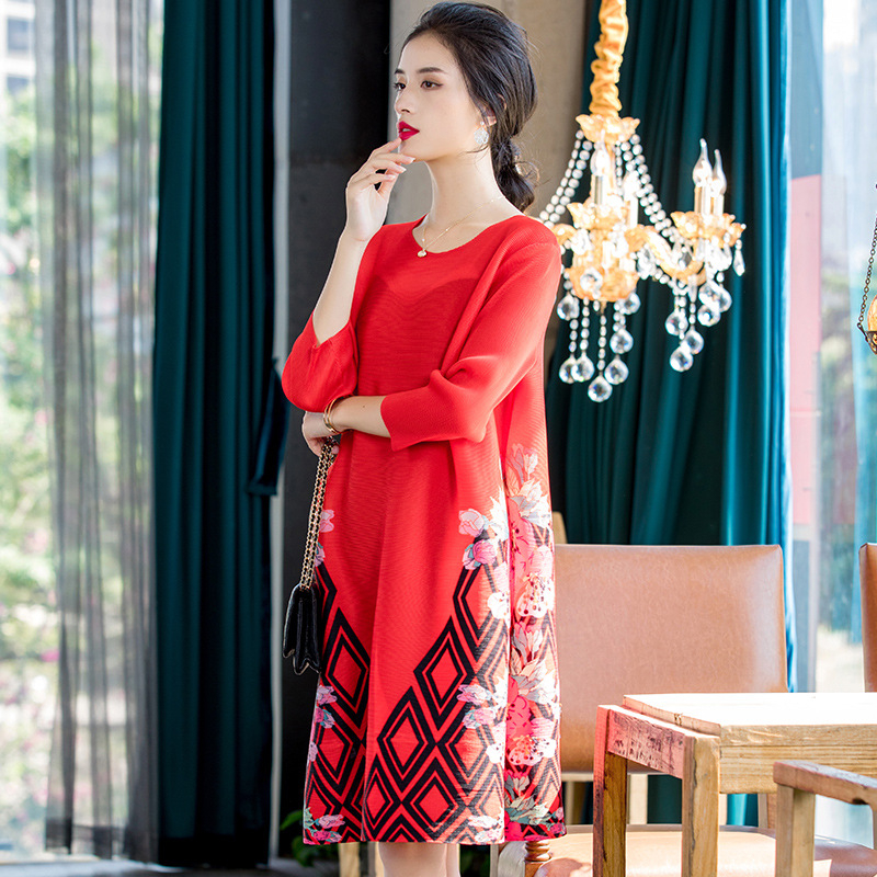 Fashionable Large Size Belly Covering Dress New Women's Dress In Early Spring 2020 Printed Loose A-line Dress