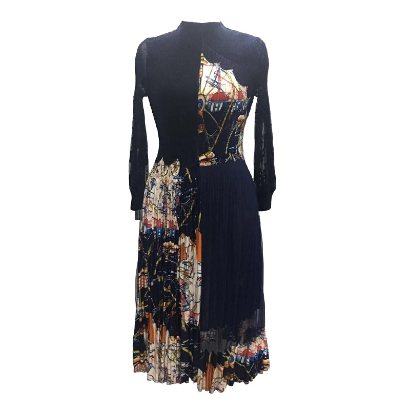 Autumn Velvet Dress Pleated Dress Fashion New Mesh Women Wear