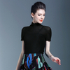 Women Fahion New Pleats Lady Causal Solid Color Pullover Short Sleeved High Collar Elastic Free Size T-shirts Tops Wear