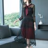 Aututmn Winter Women Pleated Fashion New Tidal Lace Loose Big Size Elegant Dress