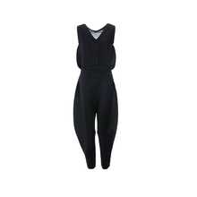 Pleated Pants 2020 Summer New Loose Pants Women's Solid V-neck Short Sleeve High Waist One-piece Pants