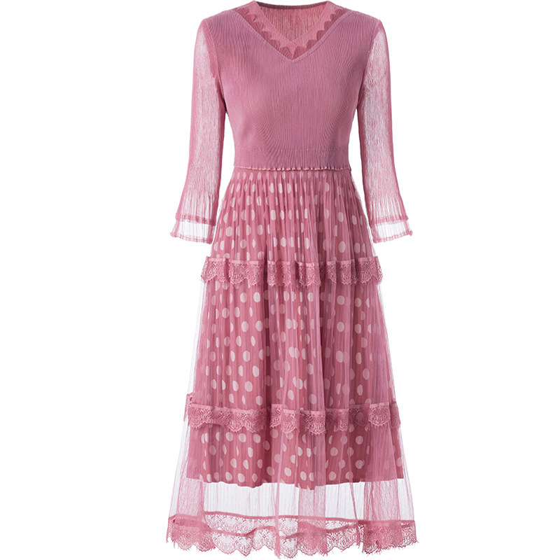Fashionable Dot Print Pleated Dress 2020 Spring New Style Pleated Dress