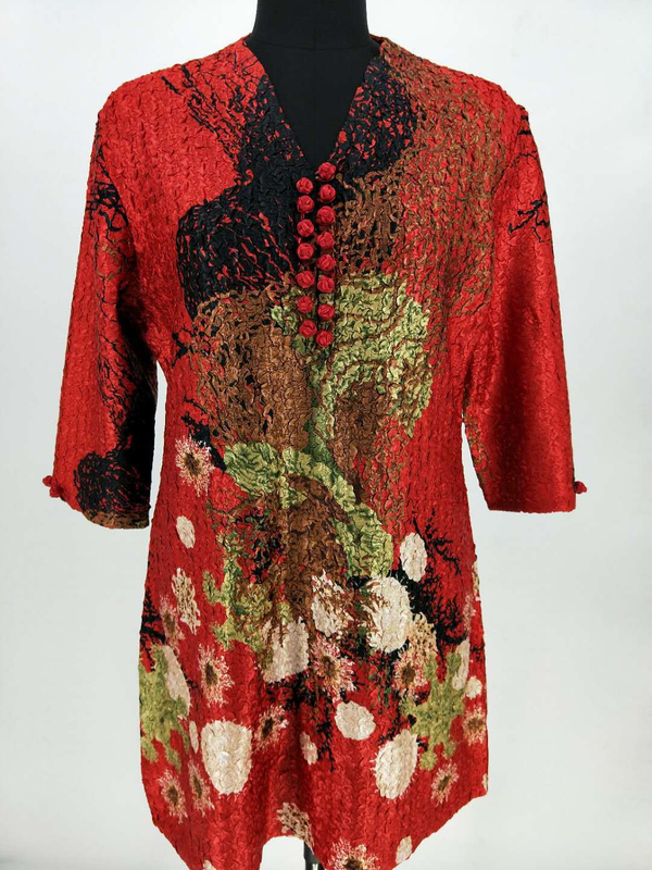 Chinese Style Casual Wrinkle Old Mothers Straight Knee-length Mandarin Collar Spring Dress