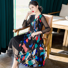 French Retro Print Pleated Dress 2020 Spring New Women's Large Pleated Dress