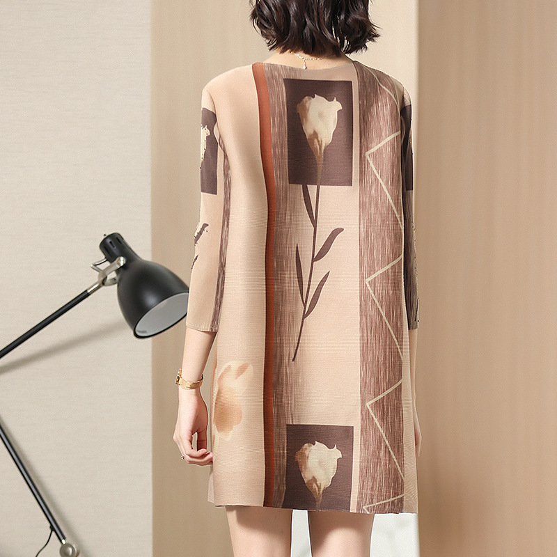 Printed Nail Pearl Dresses Summer 2019 New Women's Loose Size Pleated Dress