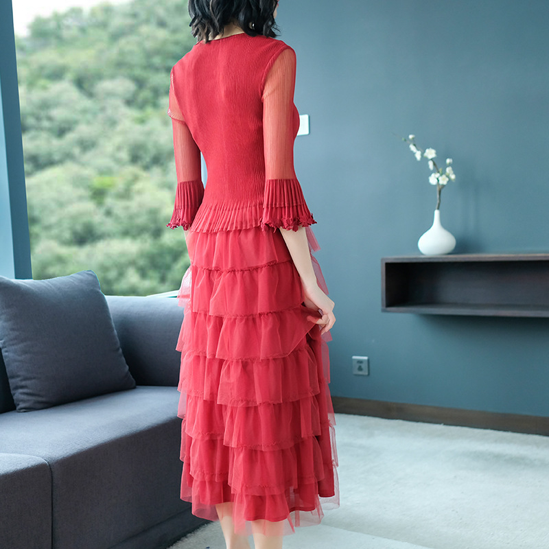 Spring Women Pleated Fashion New Tidal Lady Elegant Solid Color Popular Dresses